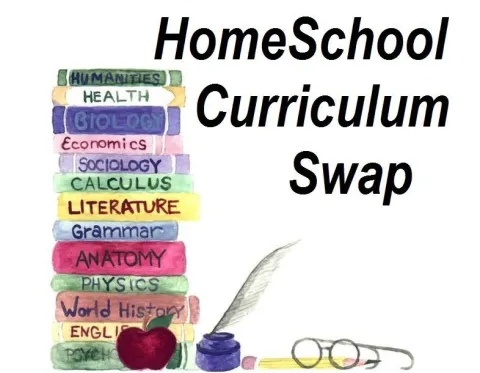 Books, glasses, fountain pen, Homeschool curriculum swap