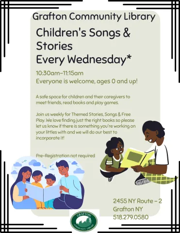 Songs & Stories storytime program every Wednesday at 10:30AM. Children of all ages and their caregivers are welcome!