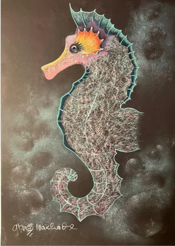 Pastel drawing of a seahorse