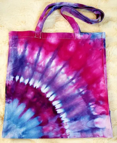 Cotton bag with tie dye in purples and blue
