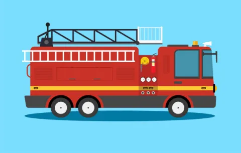 Red fire truck on blue background