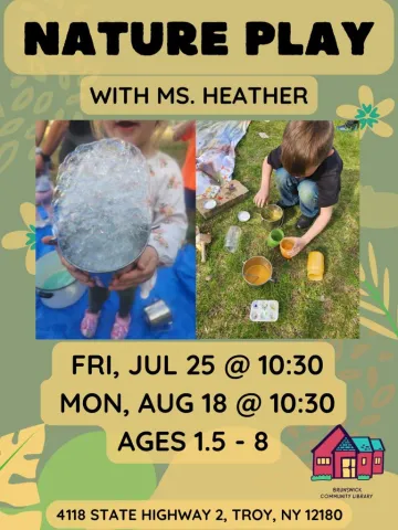 Nature Play flyer with images of children playing outside