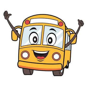 front of school bus with face and arms