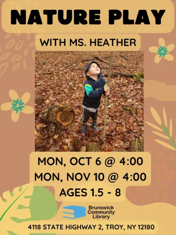 Nature Play flyer with images of child playing outdoors in autumn