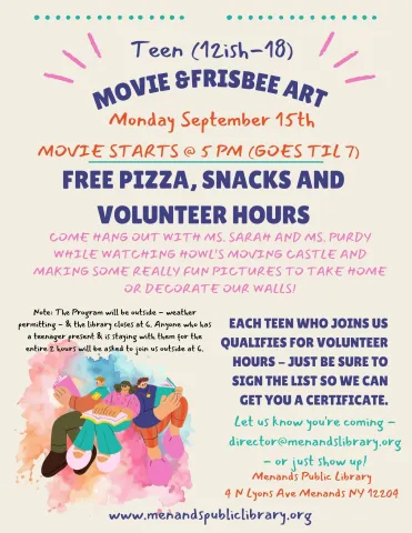 Flyer for the Menands Public Library’s Teen Night. See More Info Below.