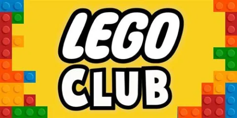 Lego club white text on yellow background