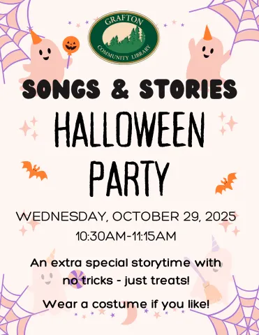 We have an extra-special Songs & Stories Halloween Party planned for Wednesday, October 29th starting around 10:30AM! Join us for special snacks, activities, and more. Wear a costume or special outfit!