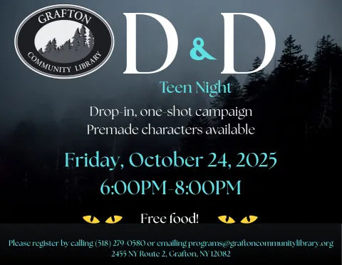 October Teen Night will take place on Friday, October 24th at 6:00PM.