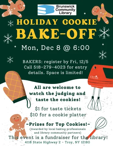 Bake-Off flyer with clip-art of gingerbread cookies and baking supplies