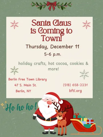 Santa Claus is Coming to Town, Thursday, December 11 from 5-6 pm