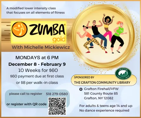 A new Zumba Gold Session starts Monday, December 10, 2025 and goes through February 9, 2026.