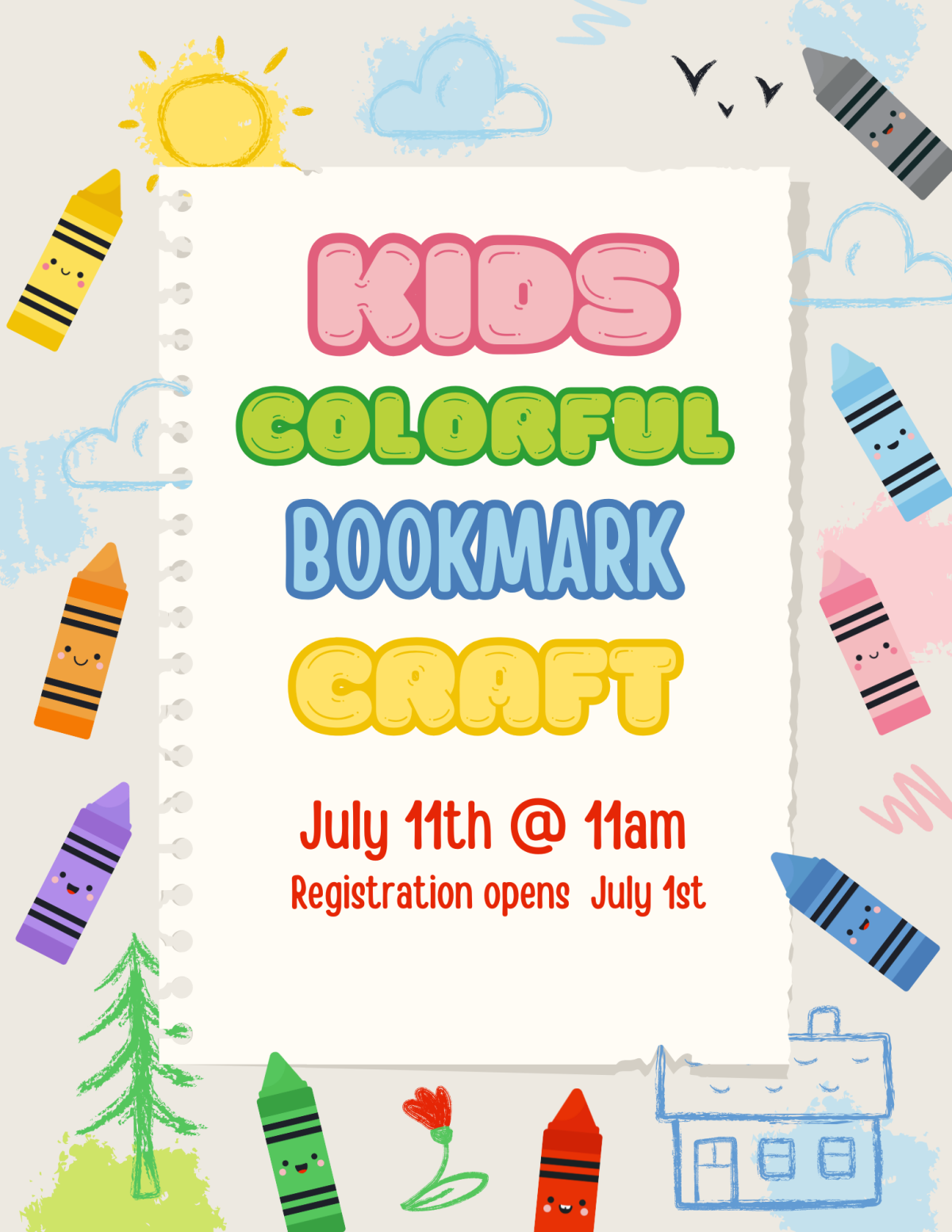Kids Colorful Bookmark Craft July 11th @ 11am