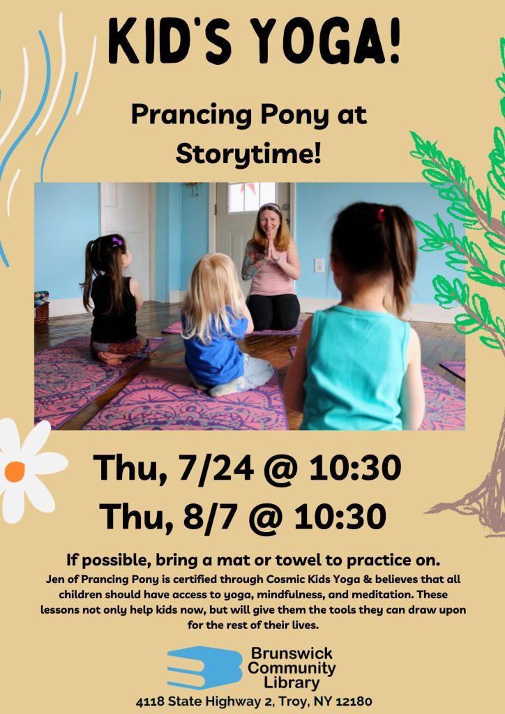 Kids yoga event flyer with image of children practicing yoga
