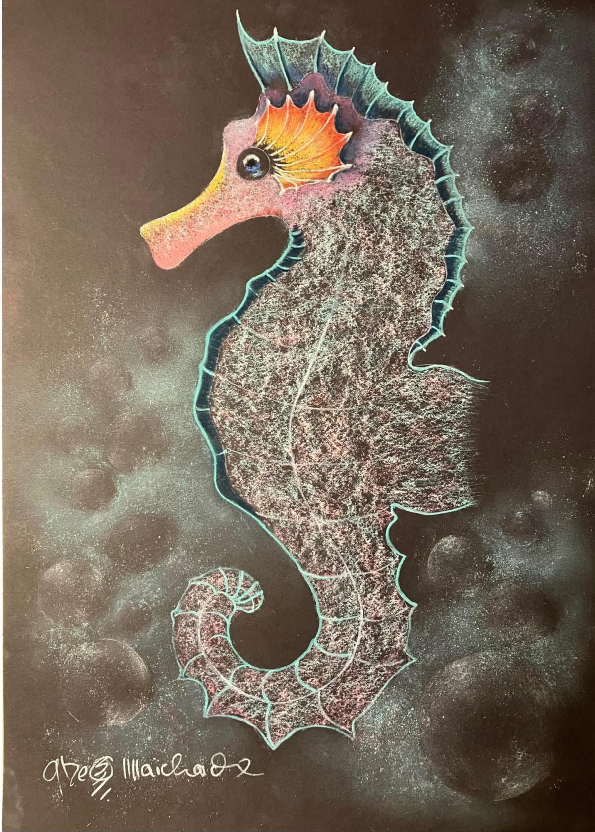 Pastel drawing of a seahorse