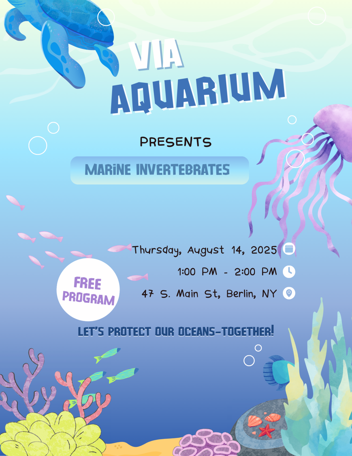 VIA Aquarium presents Marine Invertebrates on August 14 from 1-2 pm