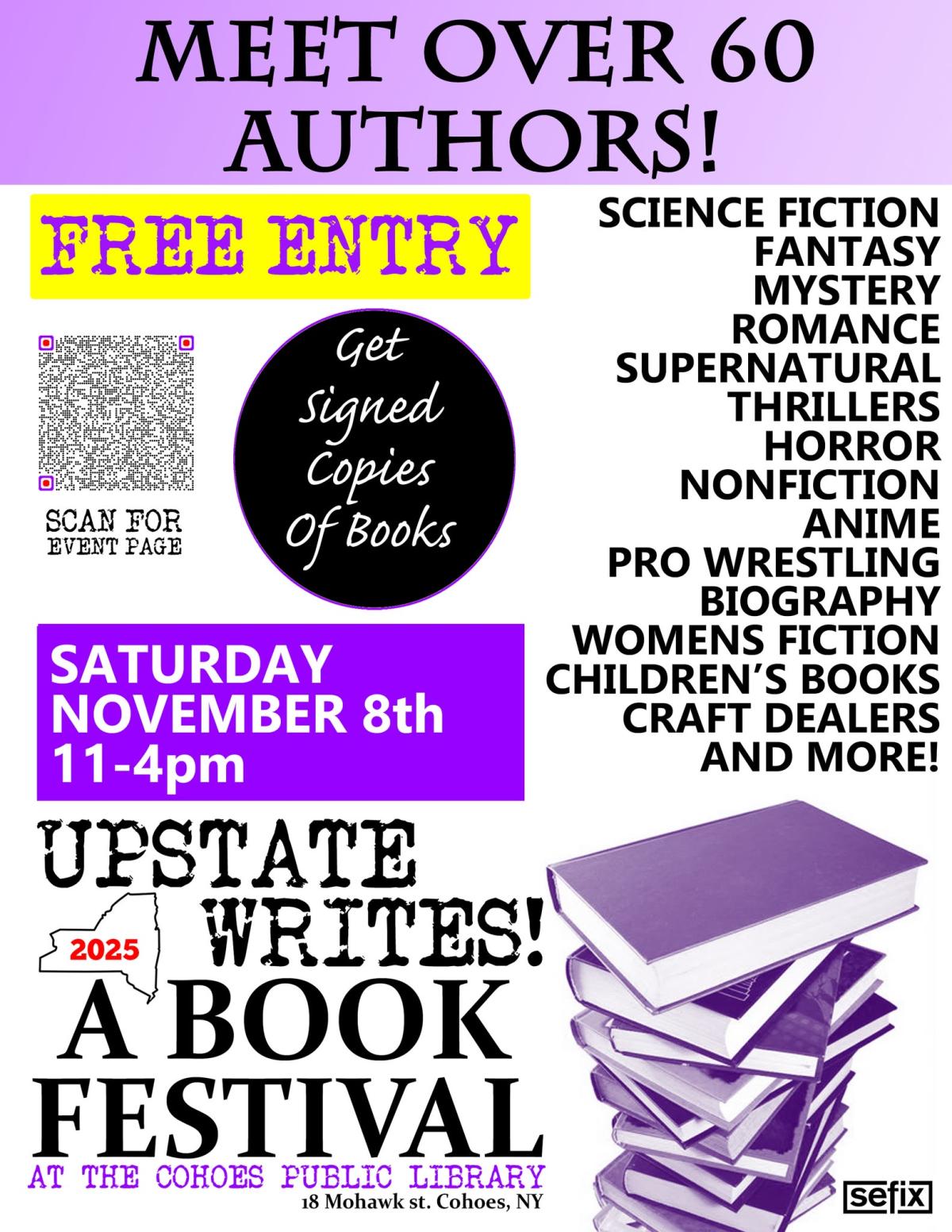 Join us at the Cohoes Public Library for the Upstate Writes! A Book Festival