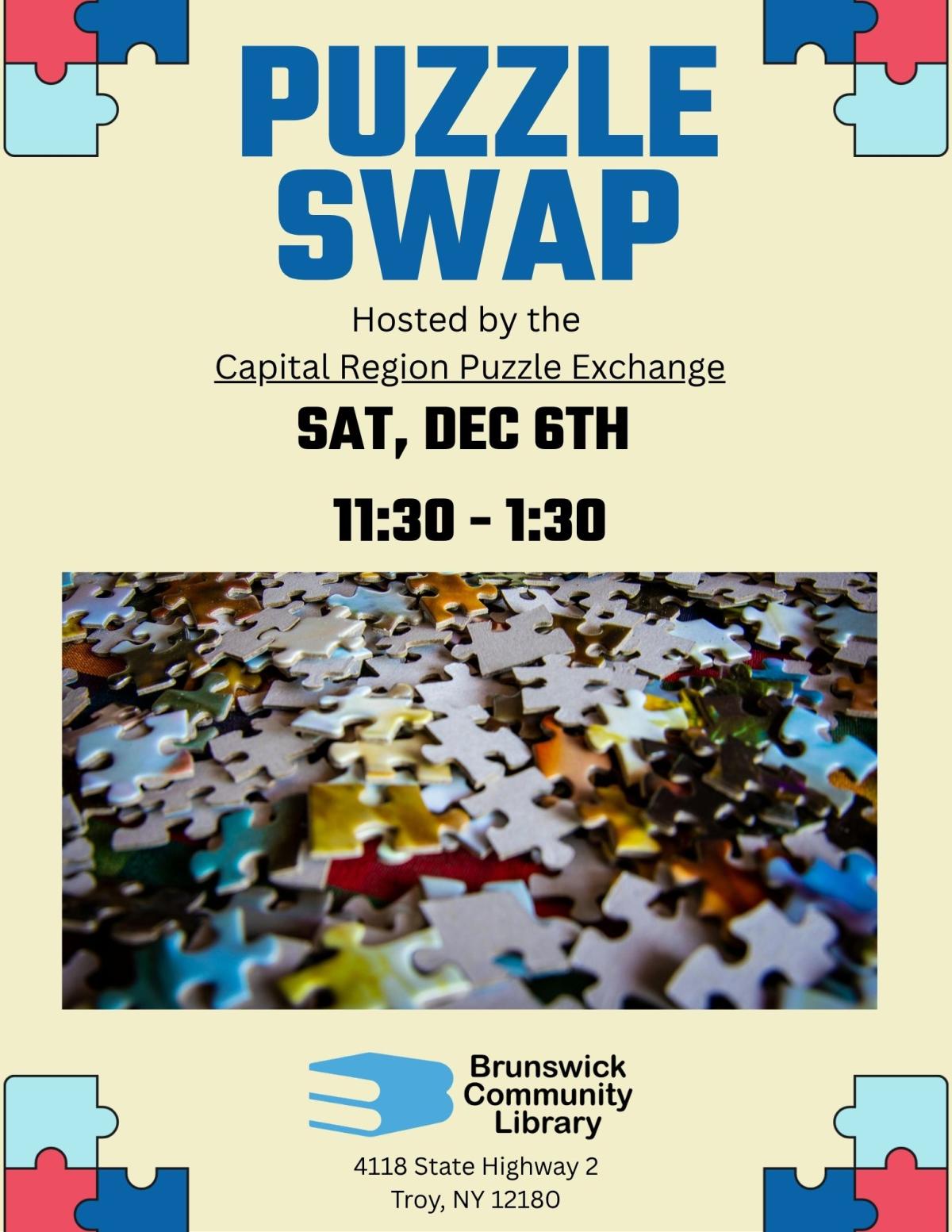 Puzzle swap flyer with image of puzzle pieces